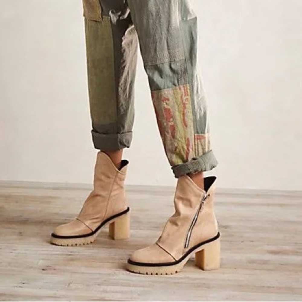Free People Jack Zip Lug Sole Leather Boots in Camel